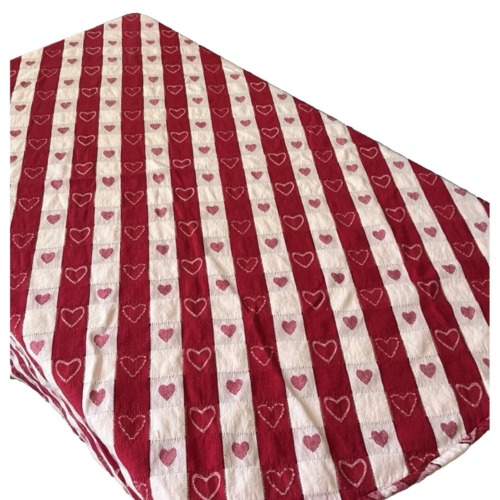 Vtg Avon Fashions Red Heart Round Tablecloth fabric 100% cotton 58" country
